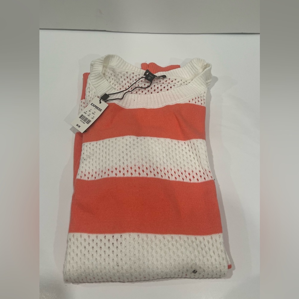 Coral and white Express sweater